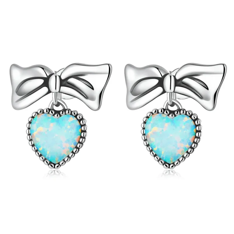 (image for) PANDORA Style Opal Heart Bow Stud Earrings - SCE1374 - Product Image