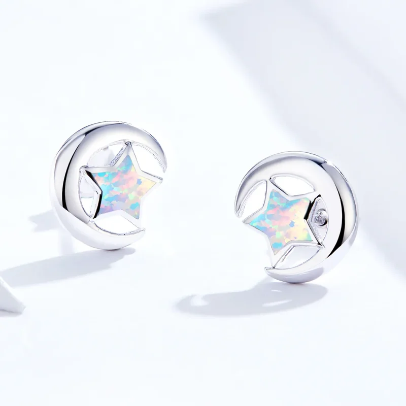 (image for) PANDORA Style Opal Moon Stud Earrings - SCE816-A - View 2