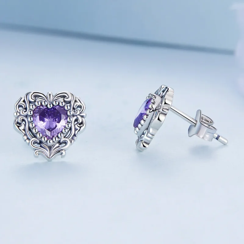 (image for) PANDORA Style Purple Zircon Heart Stud Earrings - BSE695 - View 3