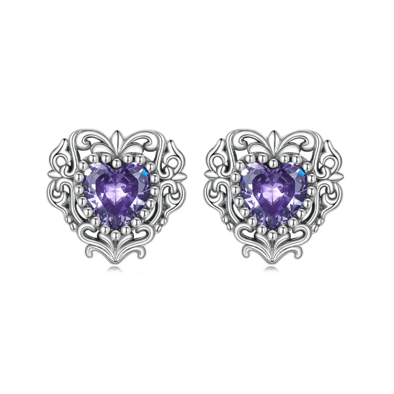 (image for) PANDORA Style Purple Zircon Heart Stud Earrings - BSE695 - Product Image