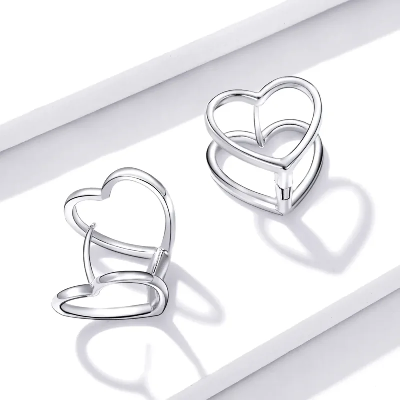 (image for) PANDORA Style Simple - Double Heart Stud Earrings - BSE501 - View 3