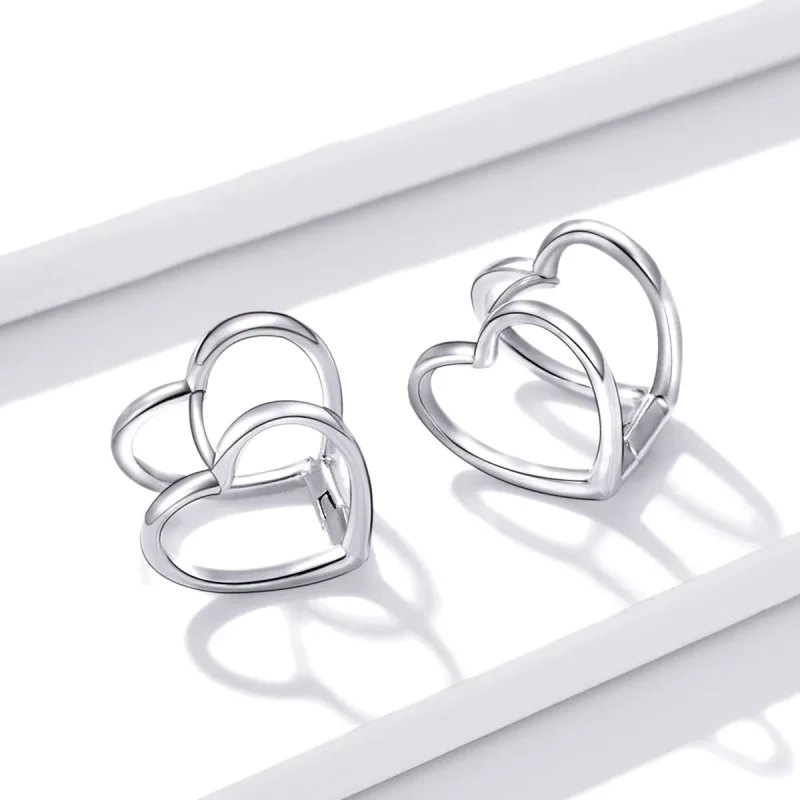 (image for) PANDORA Style Simple - Double Heart Stud Earrings - BSE501 - View 4