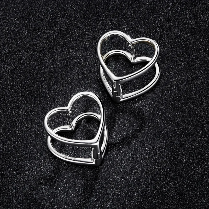 (image for) PANDORA Style Simple - Double Heart Stud Earrings - BSE501 - View 5
