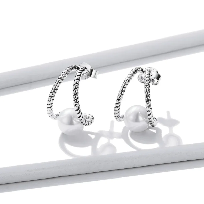 (image for) PANDORA Style Simple Geometric Shell Beads Stud Earrings - BSE539 - View 2