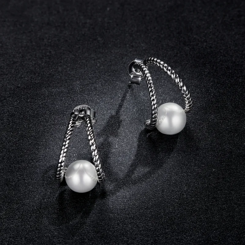 (image for) PANDORA Style Simple Geometric Shell Beads Stud Earrings - BSE539 - View 5