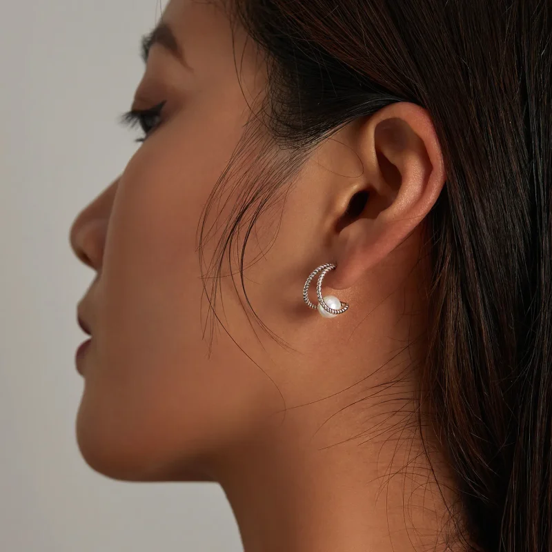 (image for) PANDORA Style Simple Geometric Shell Beads Stud Earrings - BSE539 - View 7