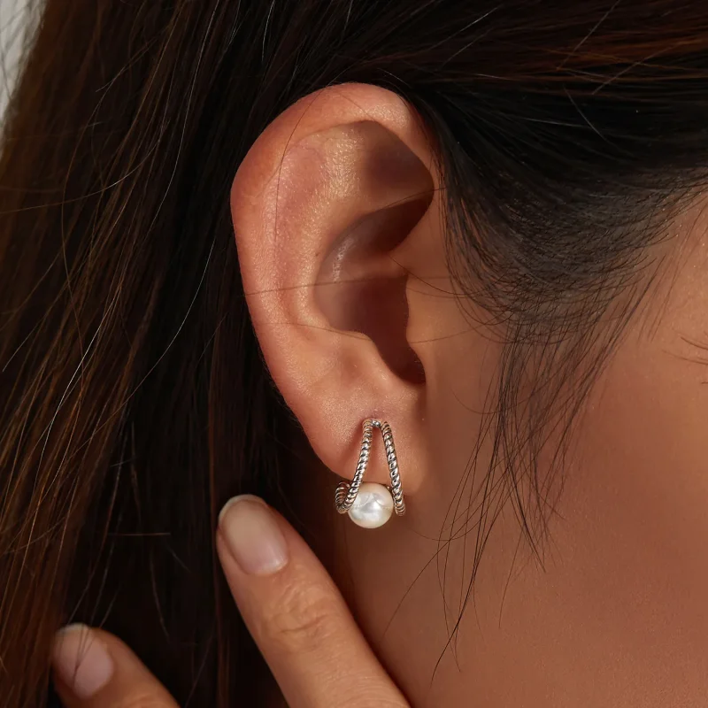 (image for) PANDORA Style Simple Geometric Shell Beads Stud Earrings - BSE539 - View 8