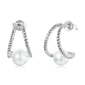 (image for) PANDORA Style Simple Geometric Shell Beads Stud Earrings - BSE539