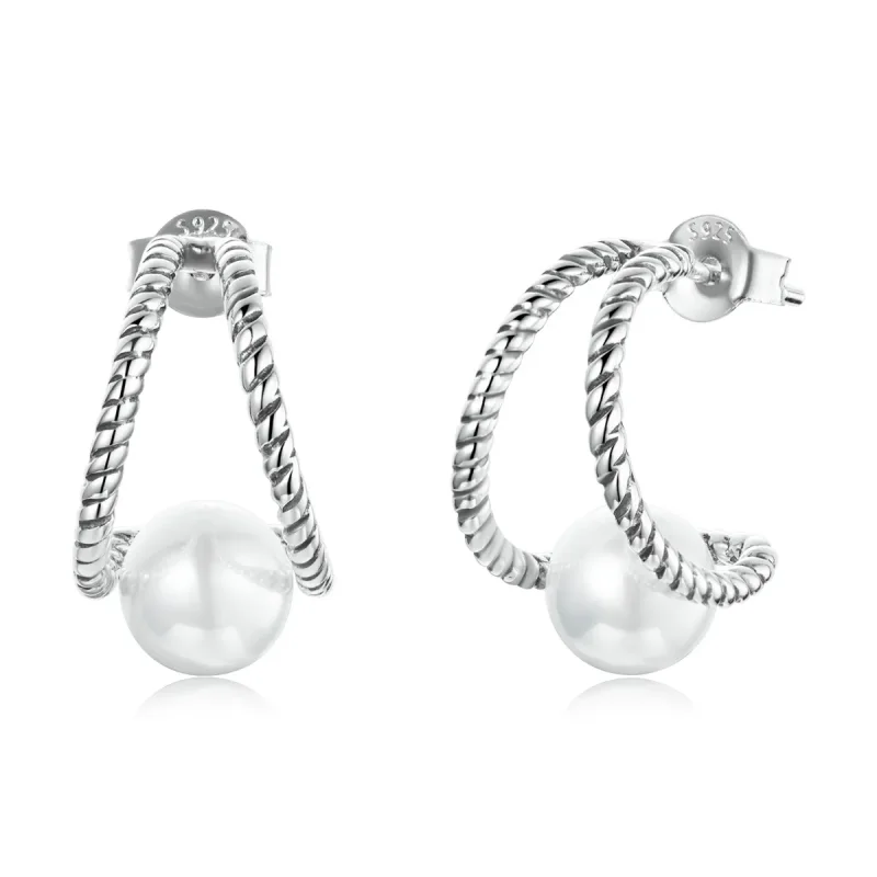 (image for) PANDORA Style Simple Geometric Shell Beads Stud Earrings - BSE539 - Product Image