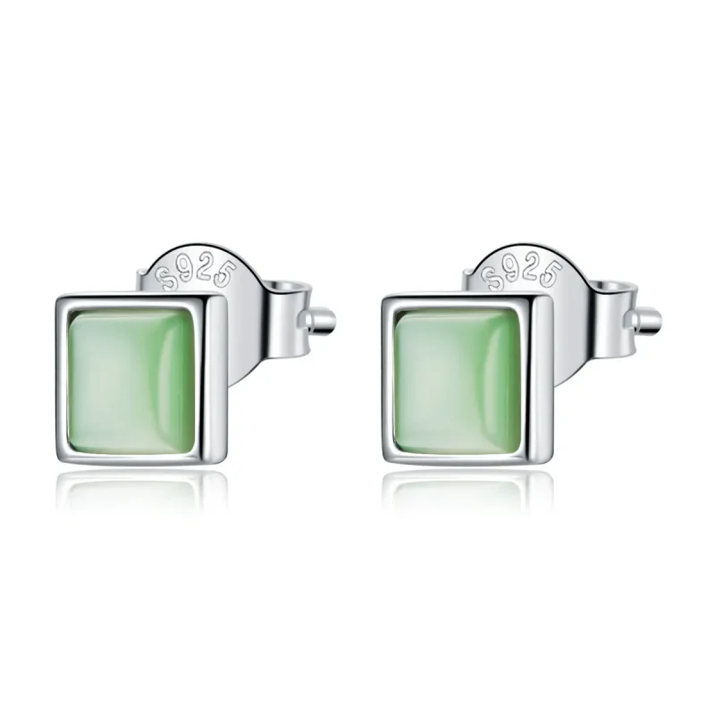 (image for) PANDORA Style Simple Geometry - Green Cat's Eye Stud Earrings - SCE1269-GN - Product Image