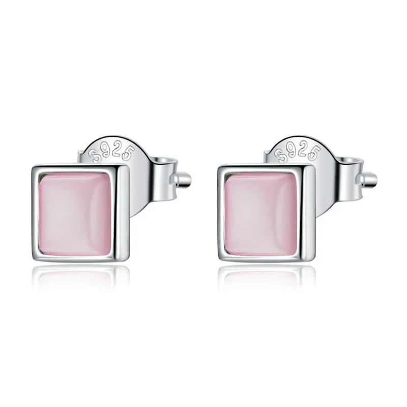(image for) PANDORA Style Simple Geometry - Pink Cat's Eye Stud Earrings - SCE1269-PK - Product Image