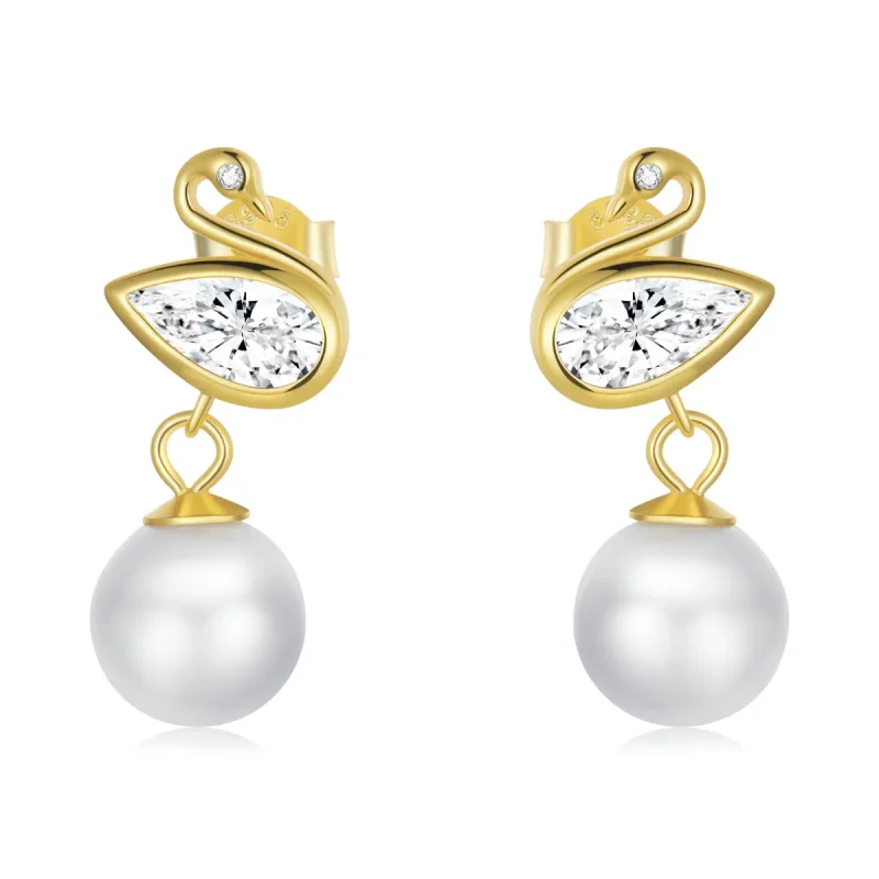 (image for) PANDORA Style Swan Shell Beads Stud Earrings - BSE548 - Product Image