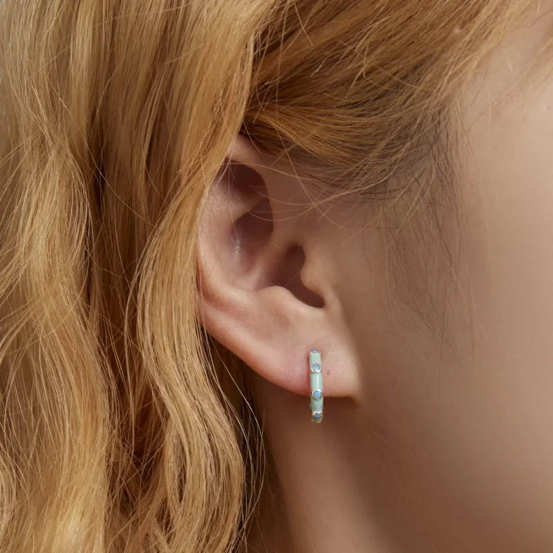 (image for) PANDORA Style Turquoise Half Circle Stud Earrings - SCE1404 - View 5