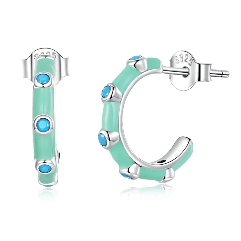 (image for) PANDORA Style Turquoise Half Circle Stud Earrings - SCE1404 - Product Image