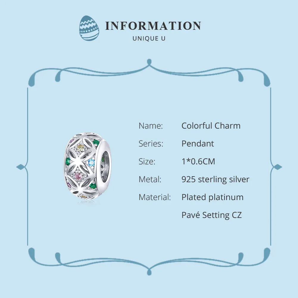 Pandora Style Silver Charm, Colorful - BSC224
