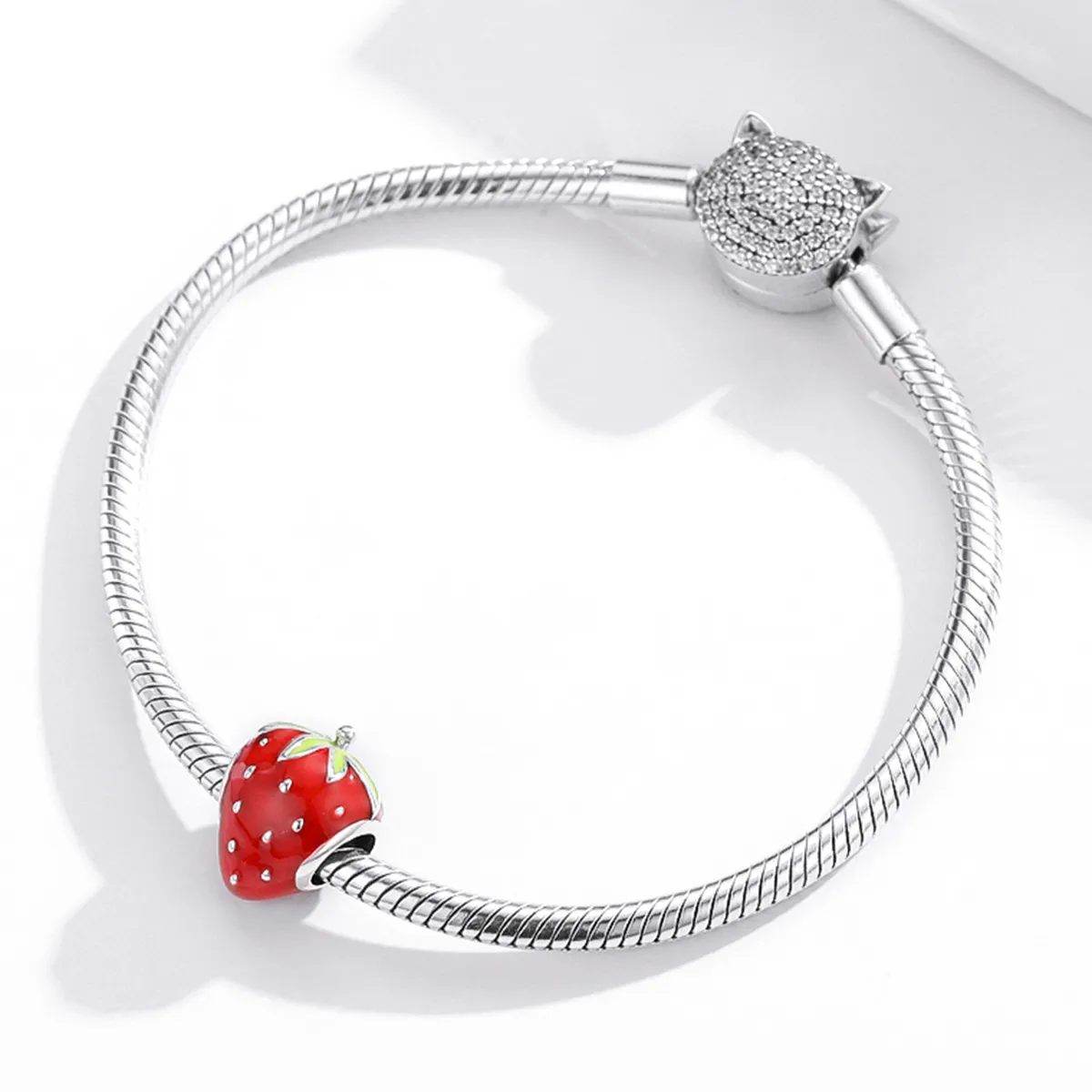 Pandora Style Silver Charm, Lovely Strawberry, Multicolor Enamel - SCC1839