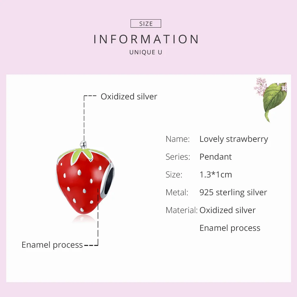 Pandora Style Silver Charm, Lovely Strawberry, Multicolor Enamel - SCC1839