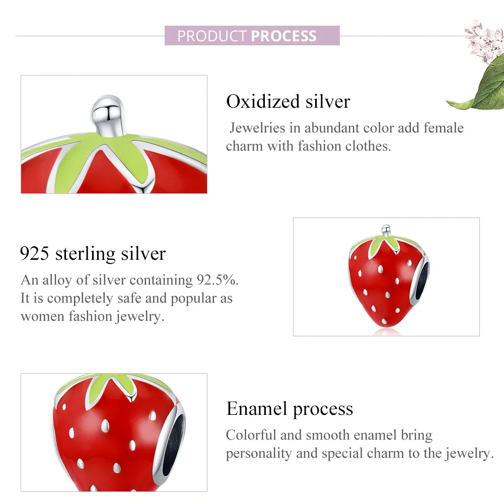 Pandora Style Silver Charm, Lovely Strawberry, Multicolor Enamel - SCC1839