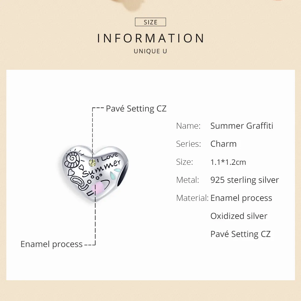 Pandora Style Silver Charm, Summer Graffiti, Multicolor Enamel - SCC1529