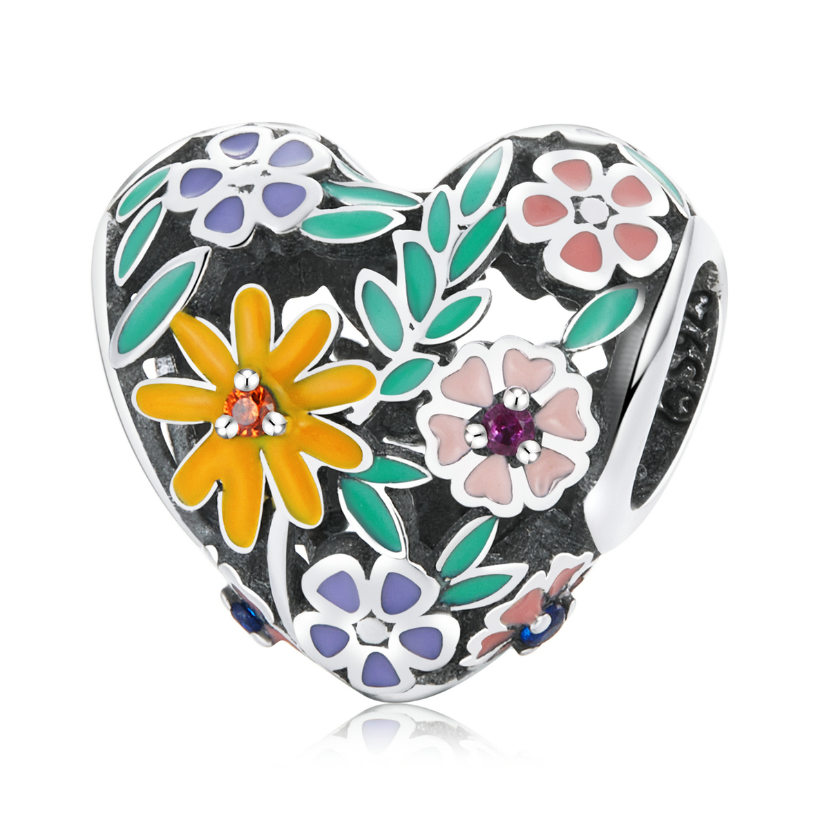 pandora style flower heart charm bsc590