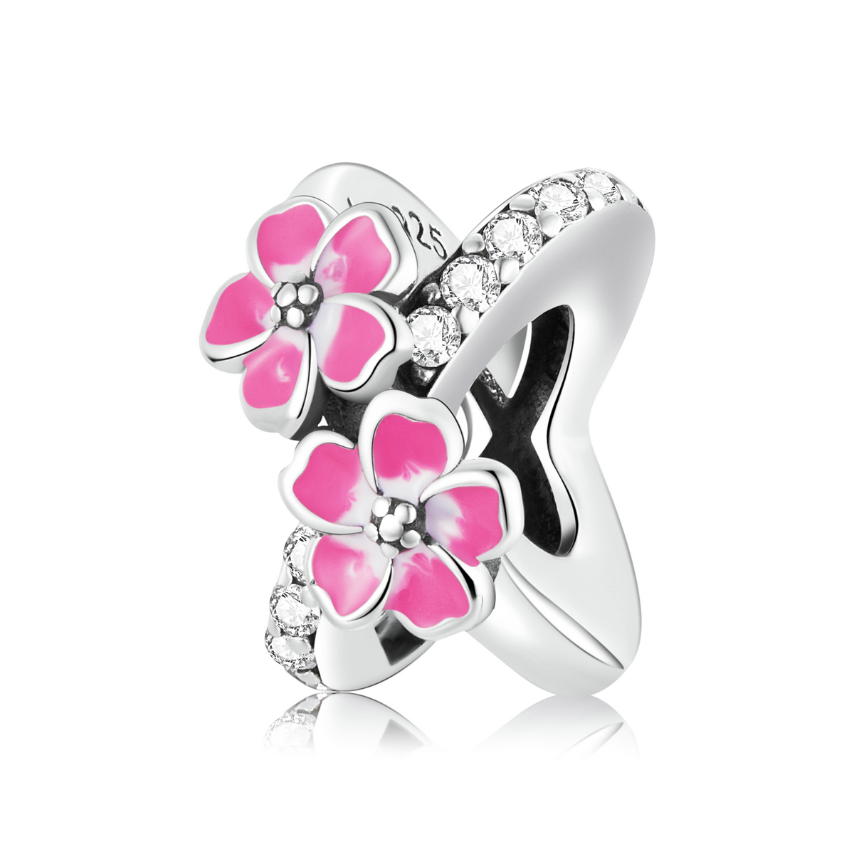 pandora style pink flowers safety chain scc2139