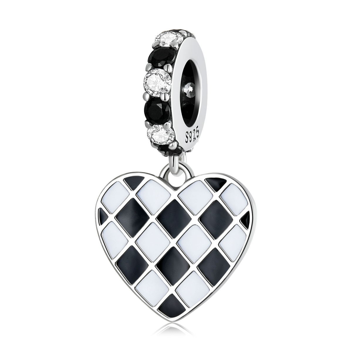 pandora style black and white grid love dangle charm scc2178