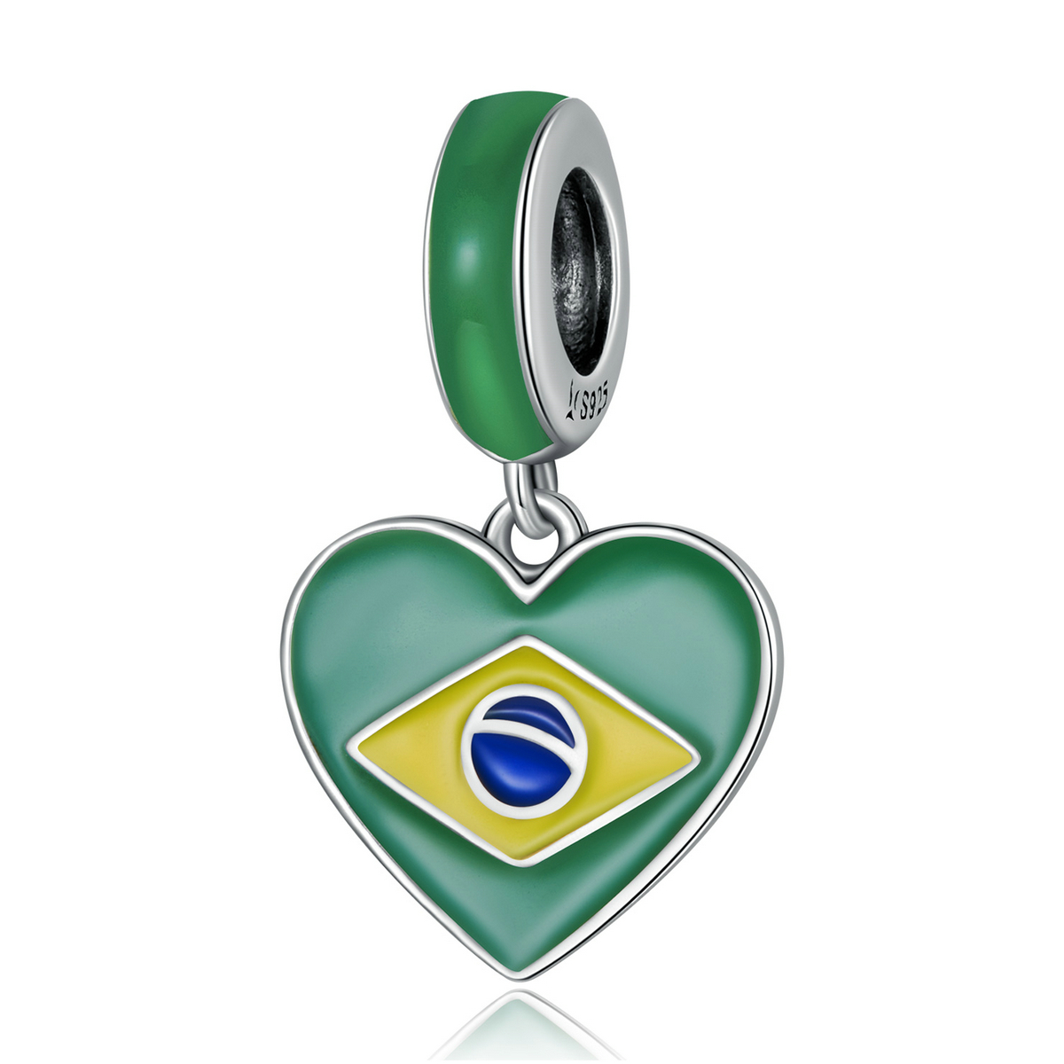 pandora style brazil flag with love heart dangle charm scc2084