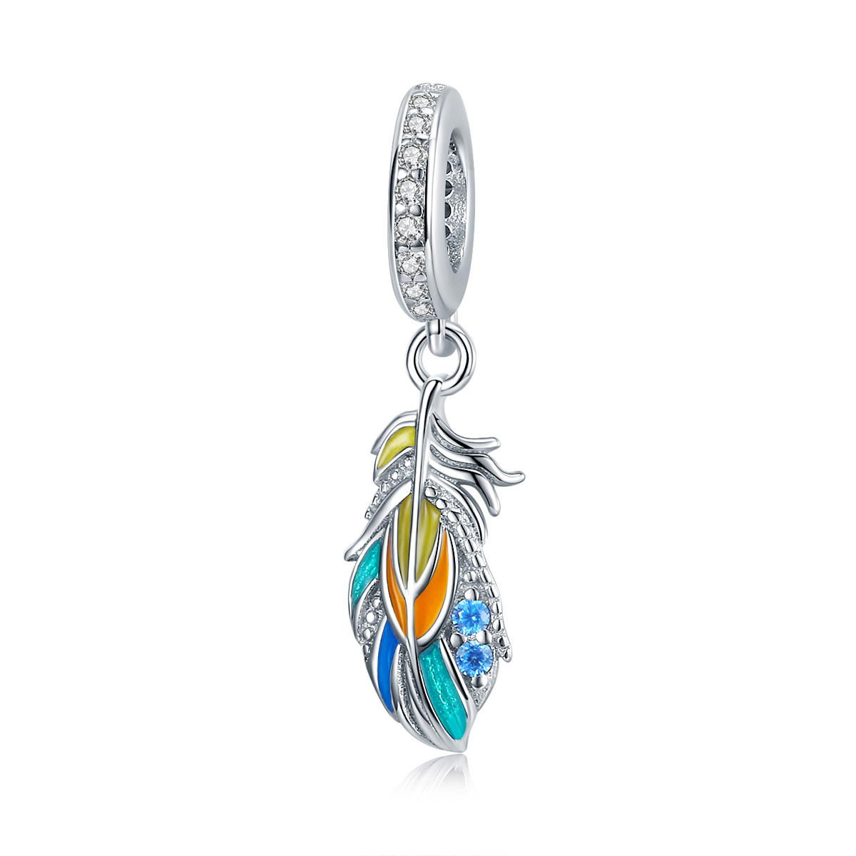 pandora style colorful feathers dangle charm bsc304