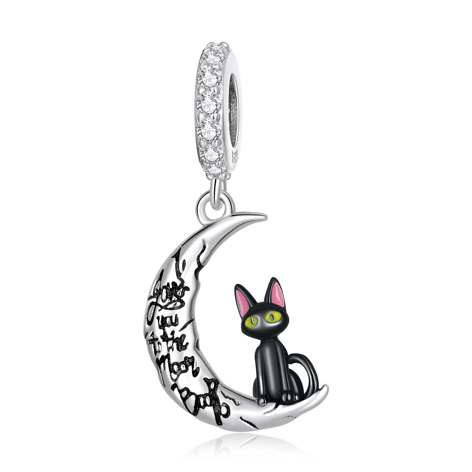 pandora style moon black cat dangle charm scc2218