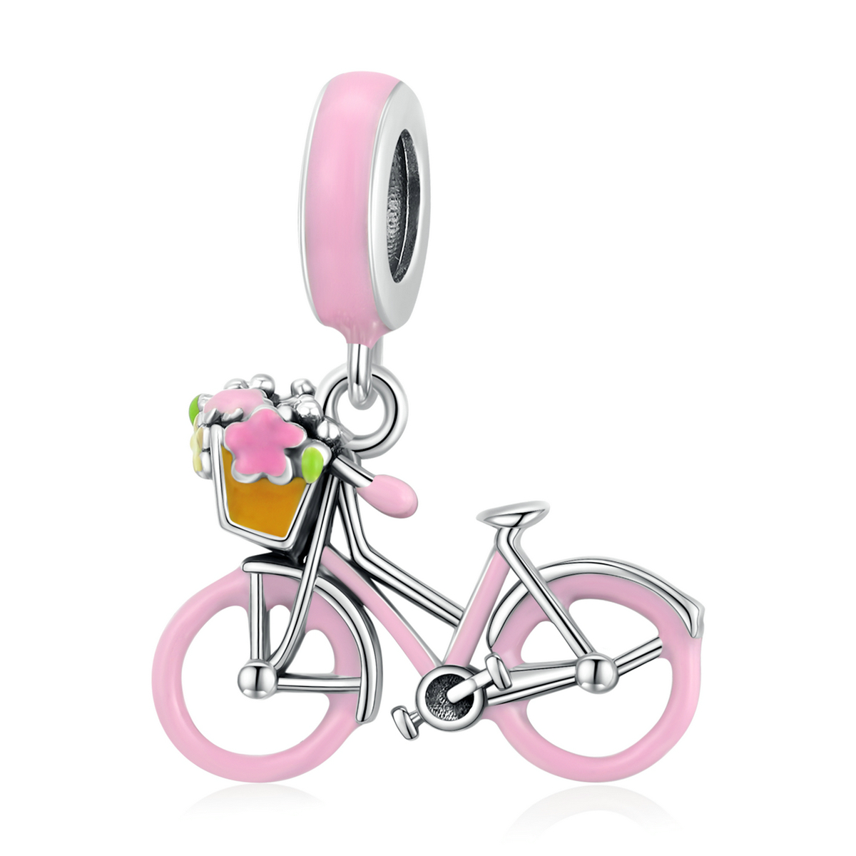 pandora style pink bicycle dangle charm scc1975