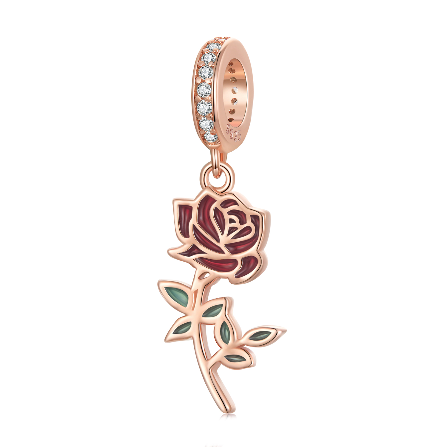 pandora style red rose dangle charm bsc642
