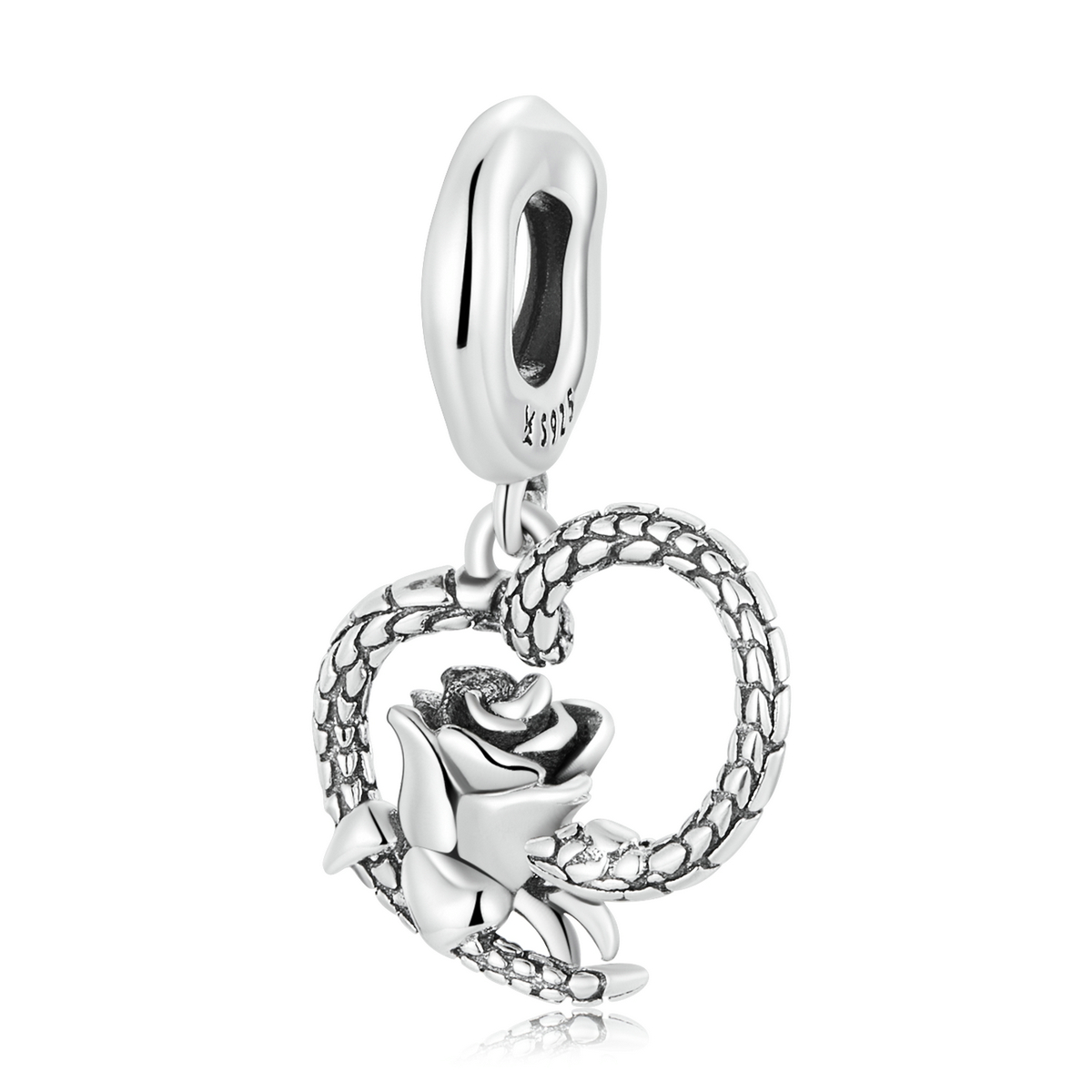 pandora style snake and rose heart dangle charm scc2134