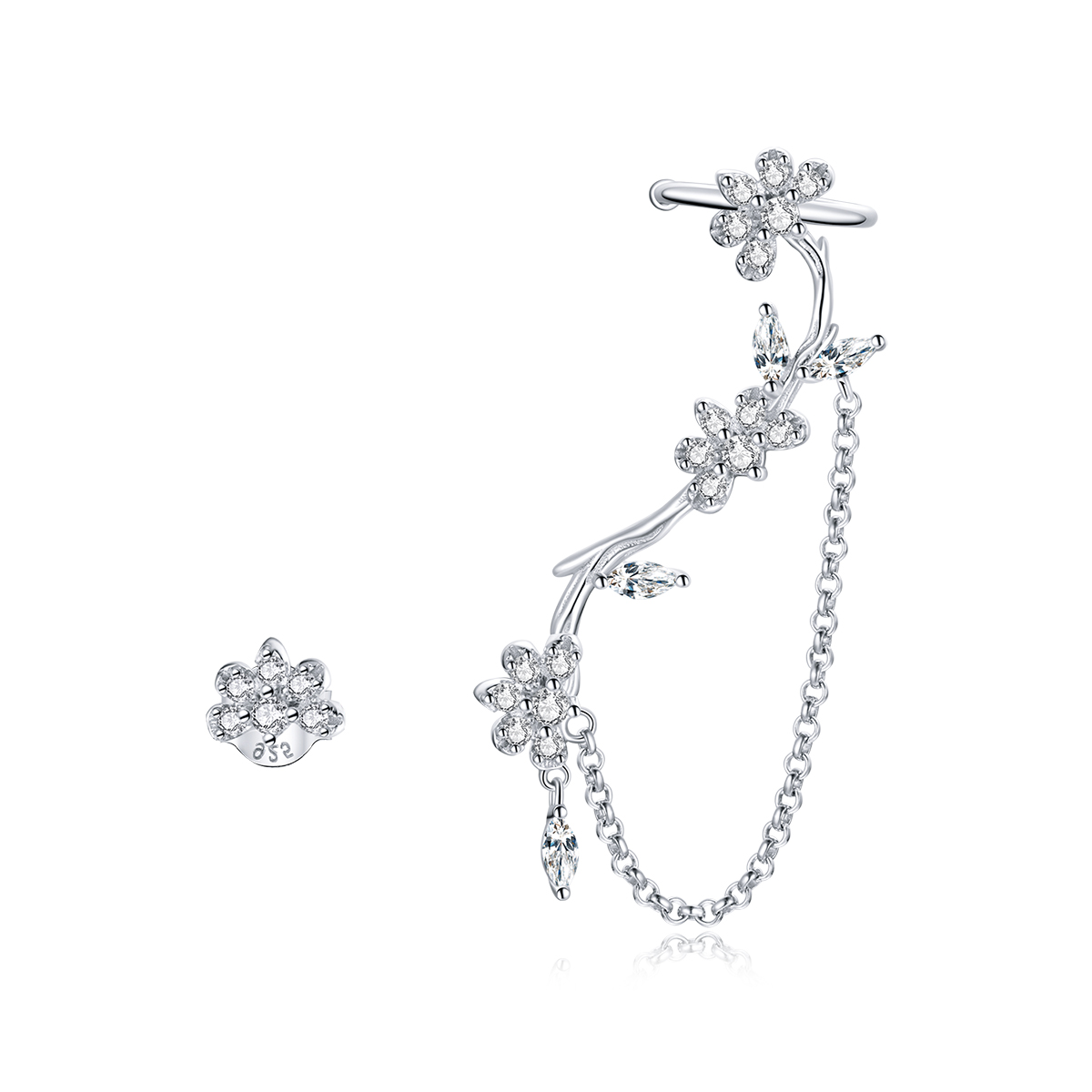 pandora style blossoms on moshang ear clip bse476