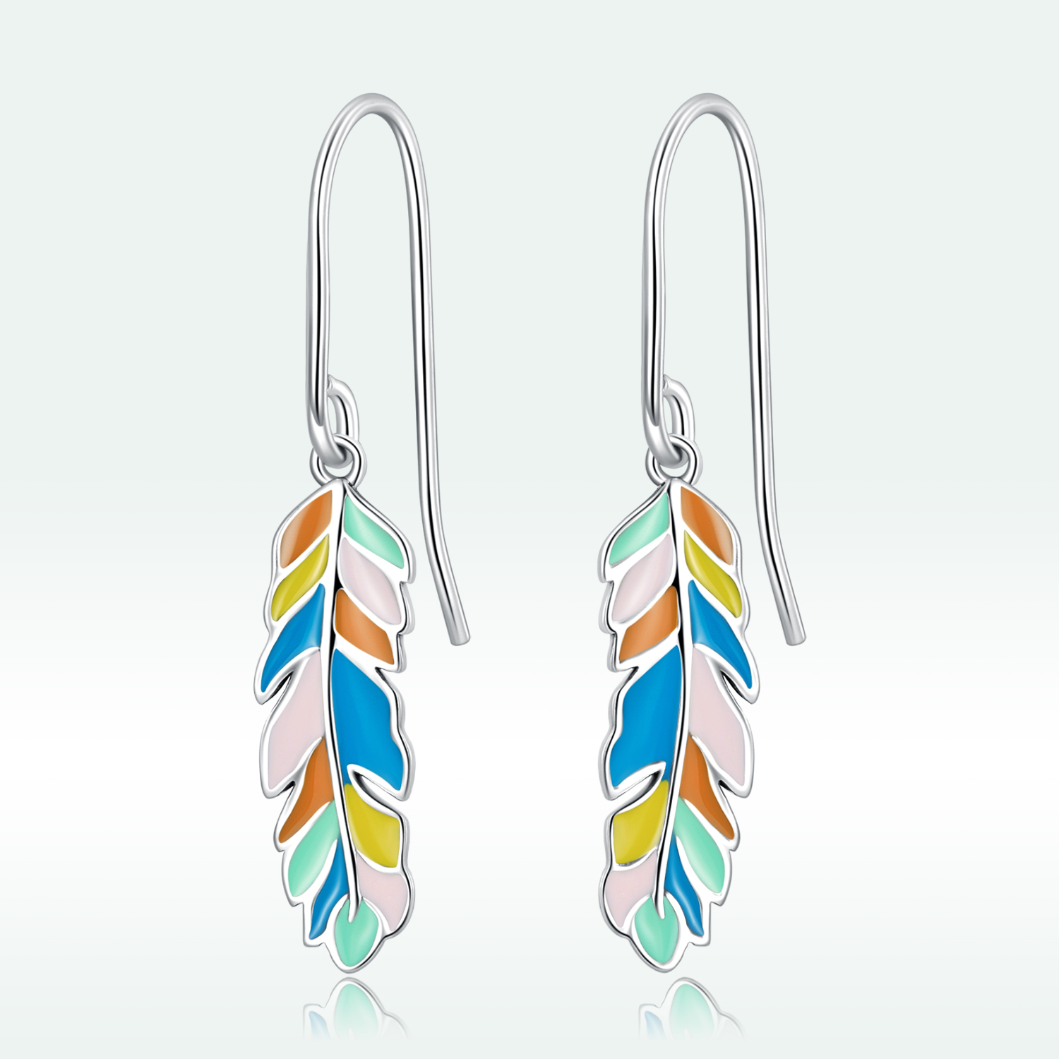 pandora style colored feathers drop earrings sce1398