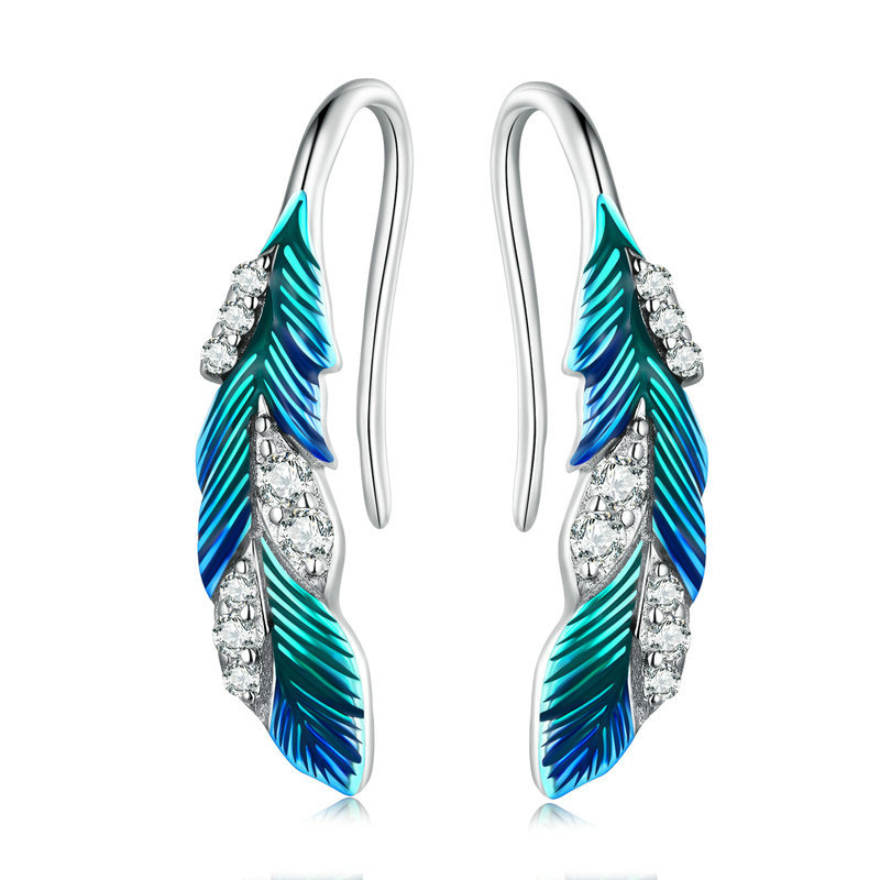 pandora style dazzling blue feather drop earrings bse707