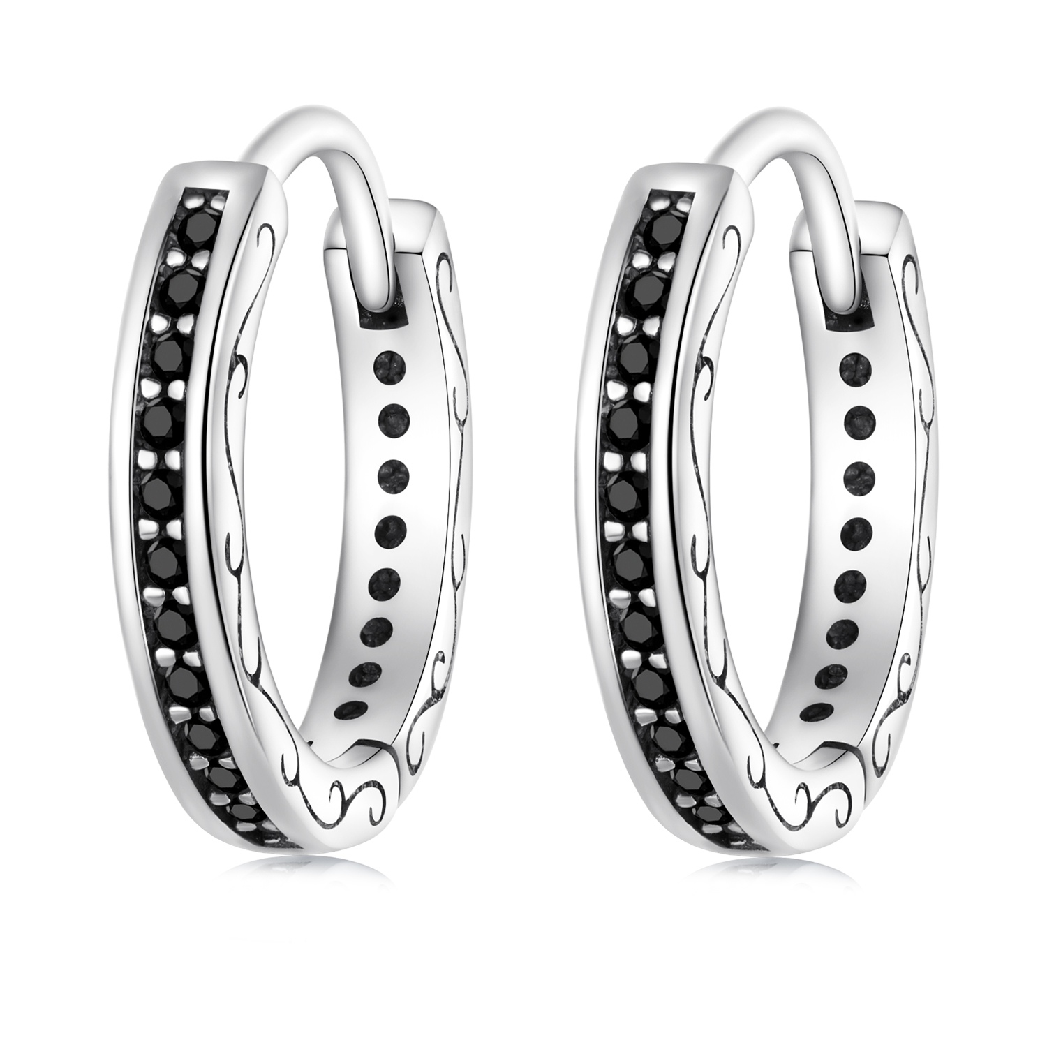pandora style black zircon hoop earrings sce1522