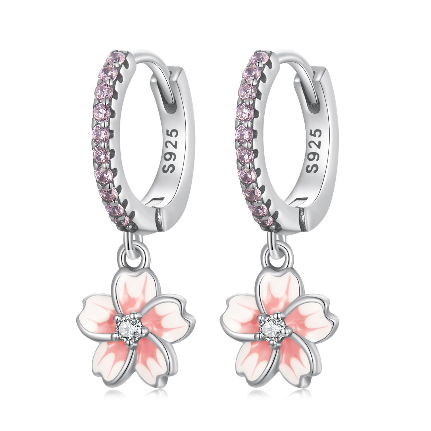 pandora style cherry blossoms hoop earrings sce1509