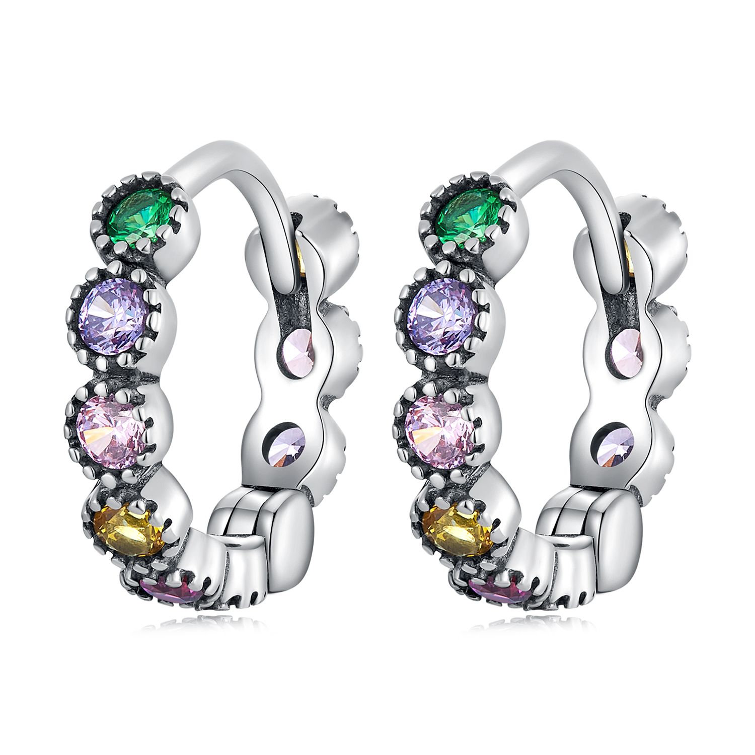 pandora style colored stone hoop earrings sce1494