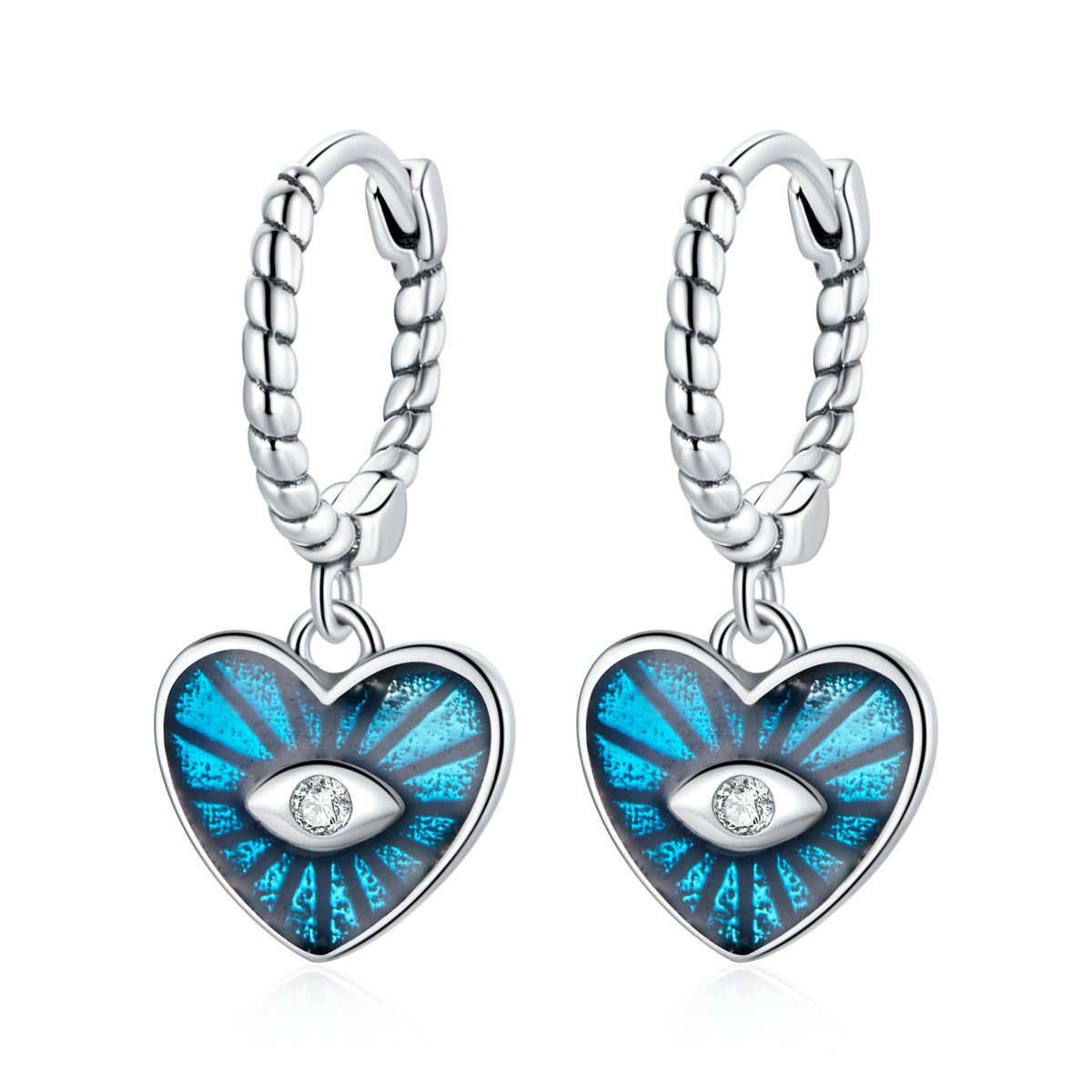 pandora style heart demon eyes sapphire blue hoop earrings sce1270 bu