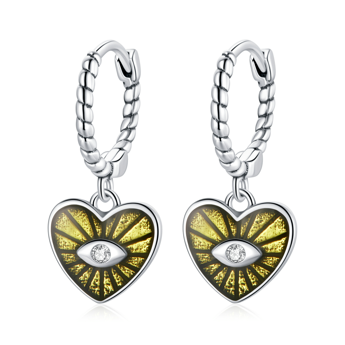 pandora style love devil eyes lemon yellow hoop earrings sce1270 ye