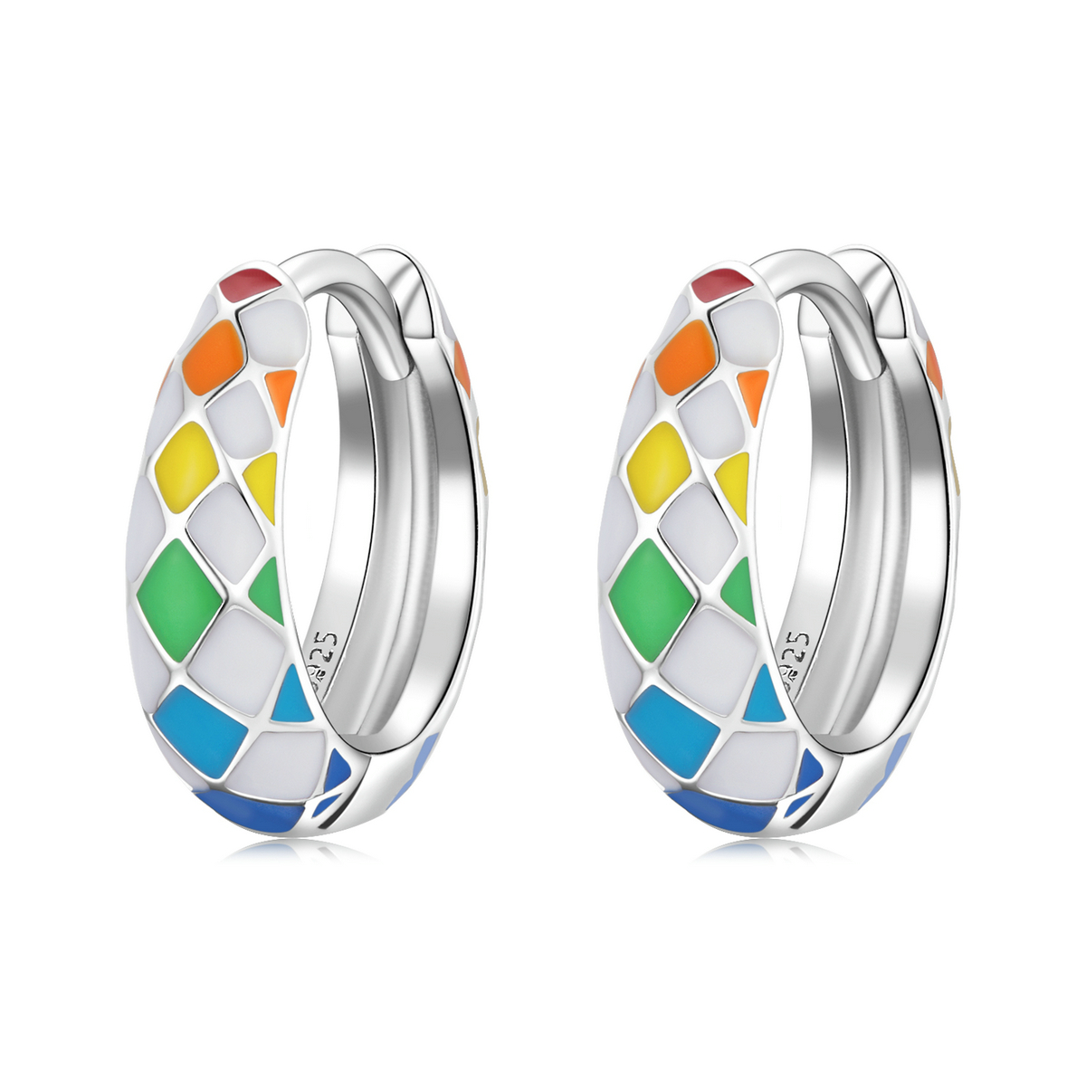 pandora style rainbow checkerboard hoop earrings sce1351