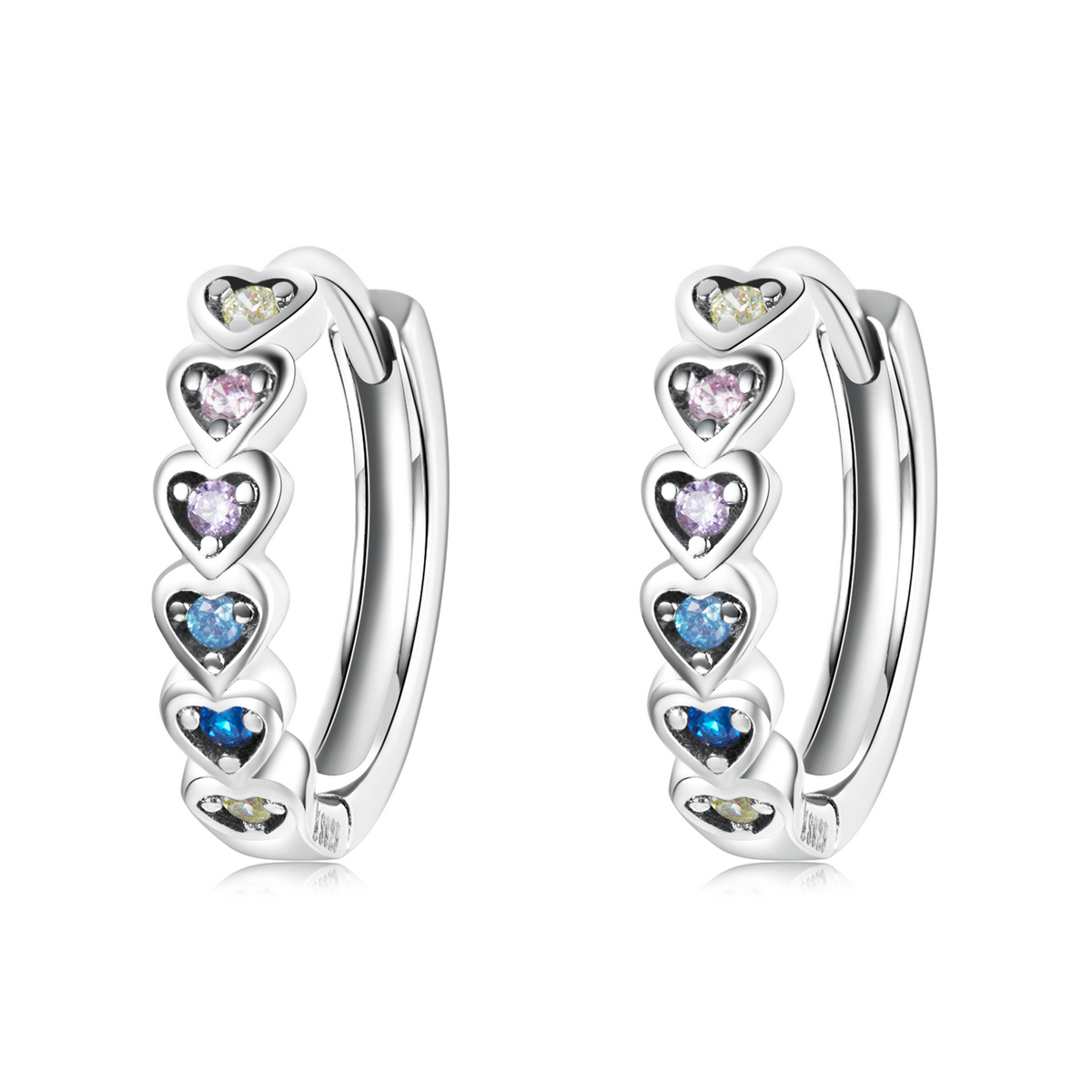 pandora style rainbow heart hoop earrings sce1275