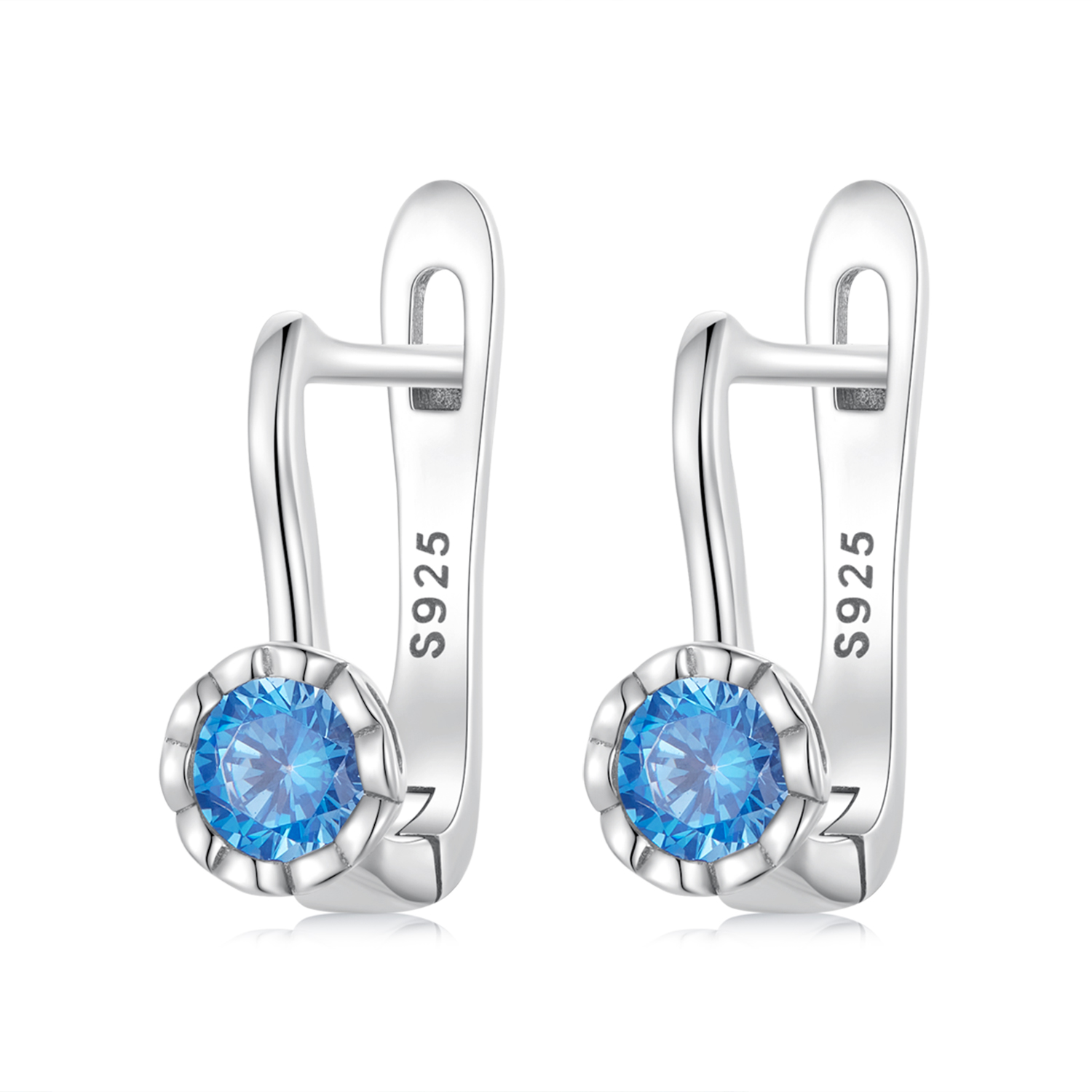 pandora style simple blue zirconium hoop earrings bse686