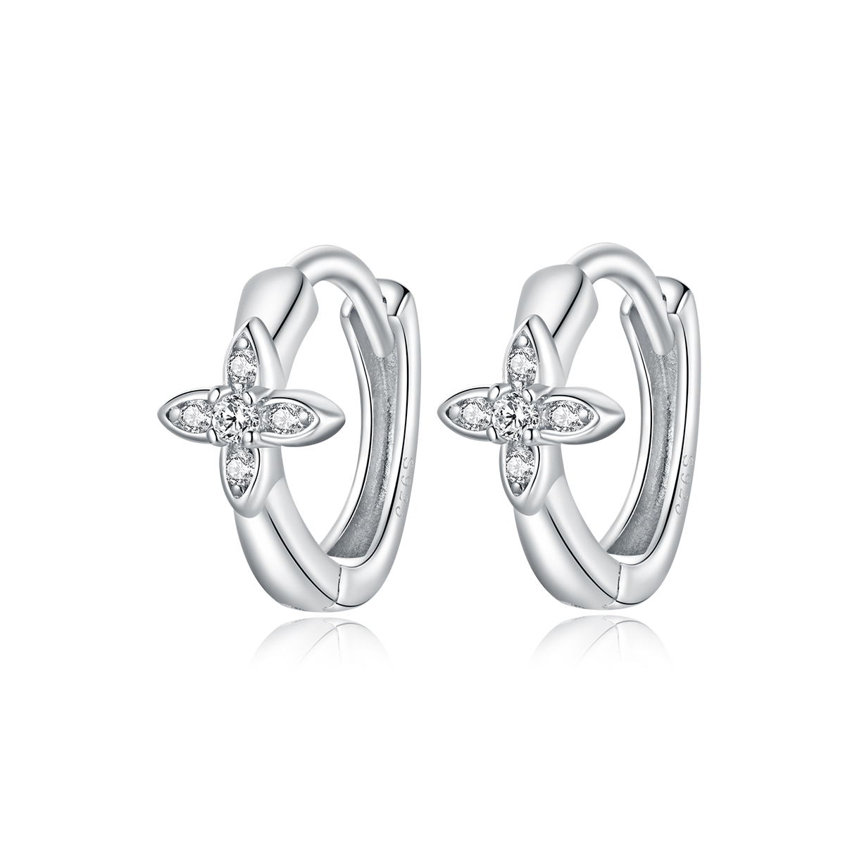 pandora style sparkle flower hoop earrings sce1043