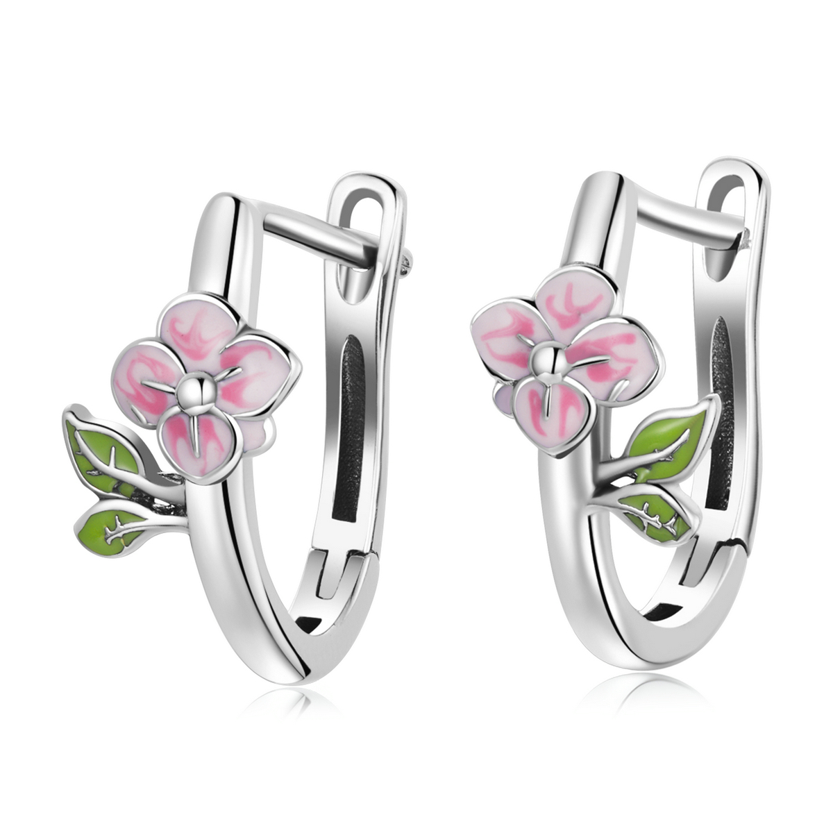 pandora style spring cherry blossoms hoop earrings sce1287