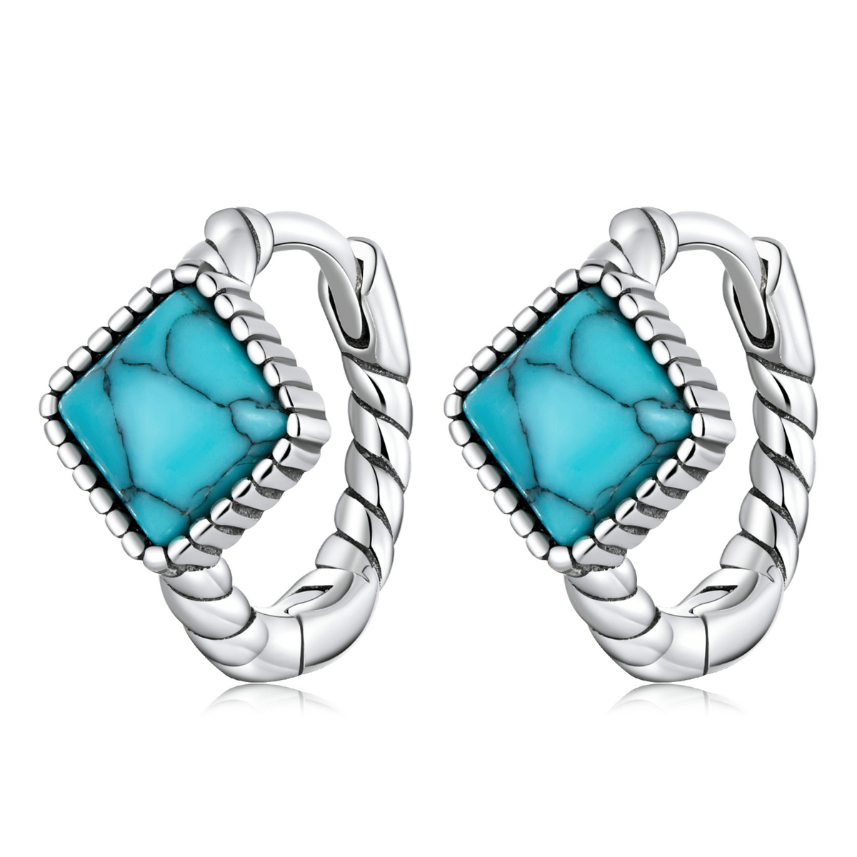 pandora style square turquoise hoop earrings bse590