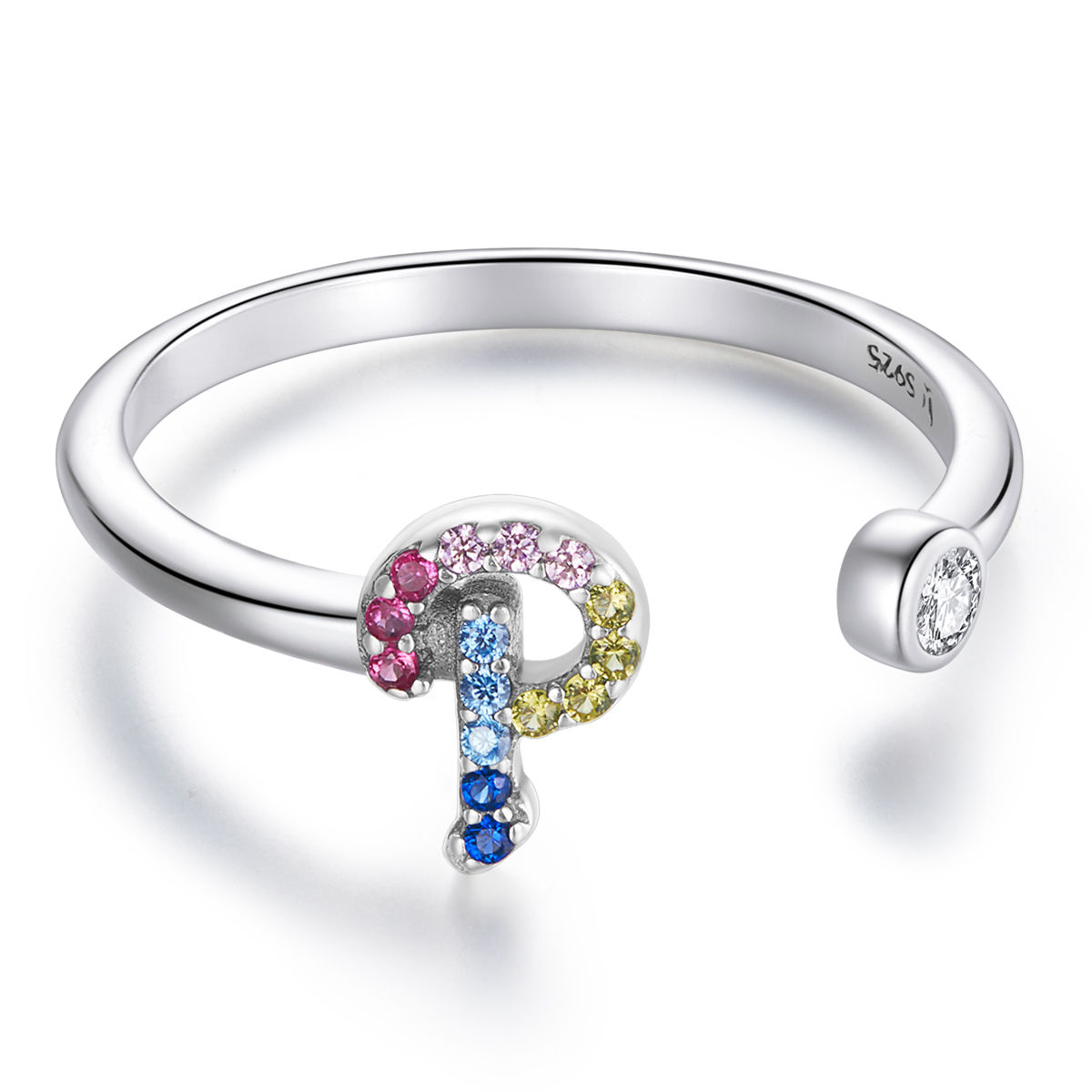 pandora style colorful letter p open ring scr723 p