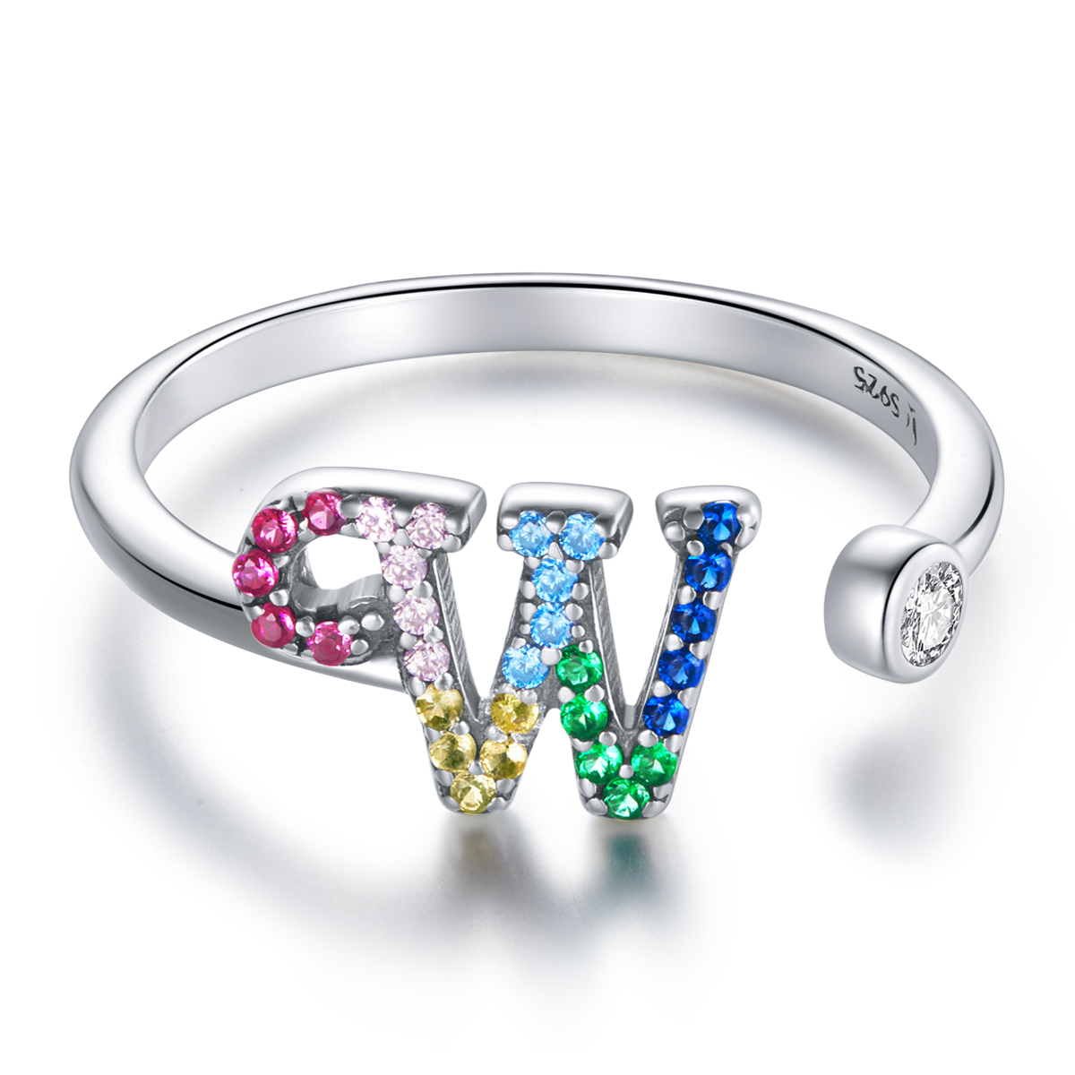 pandora style colorful letter w open ring scr723 w