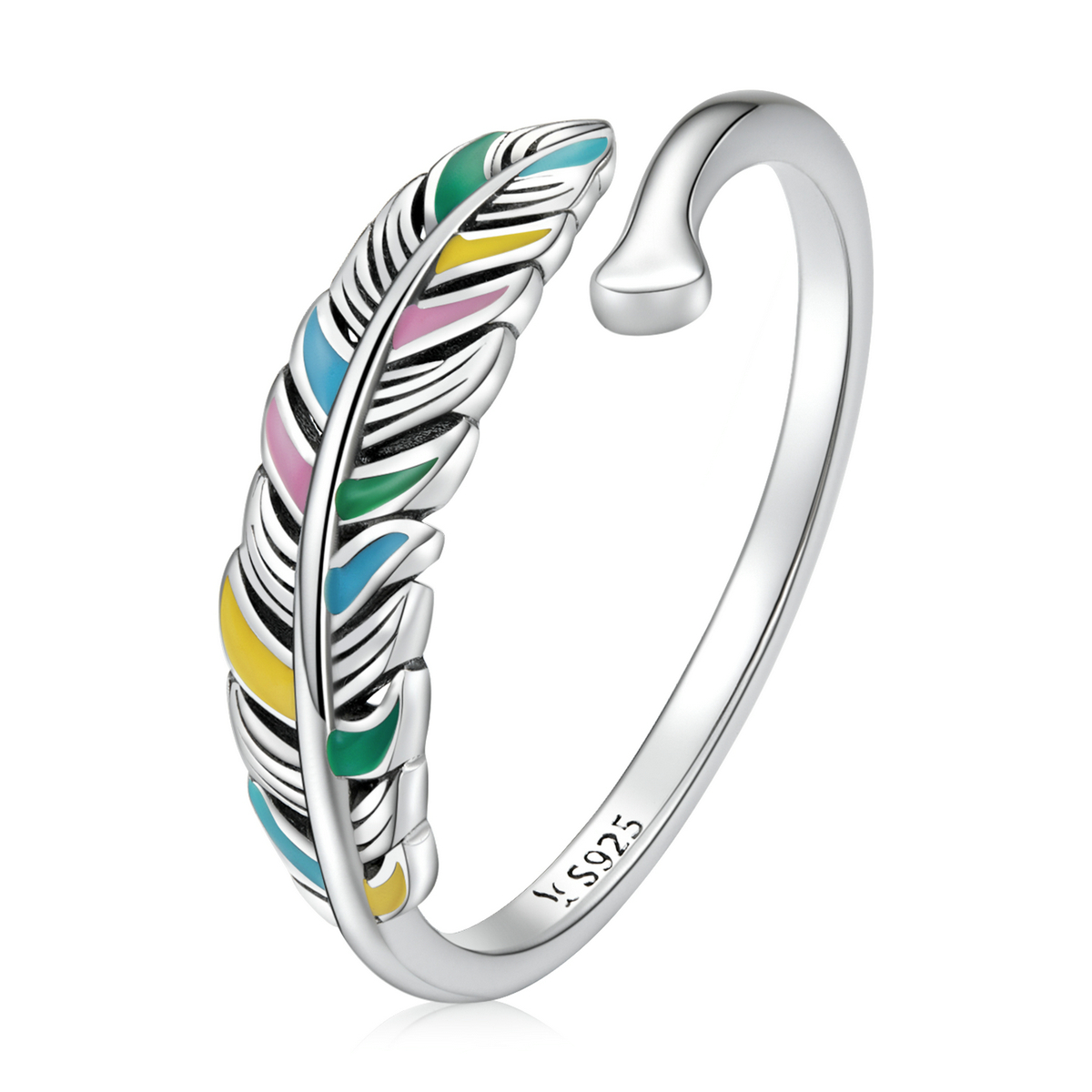 pandora style feather open ring scr799