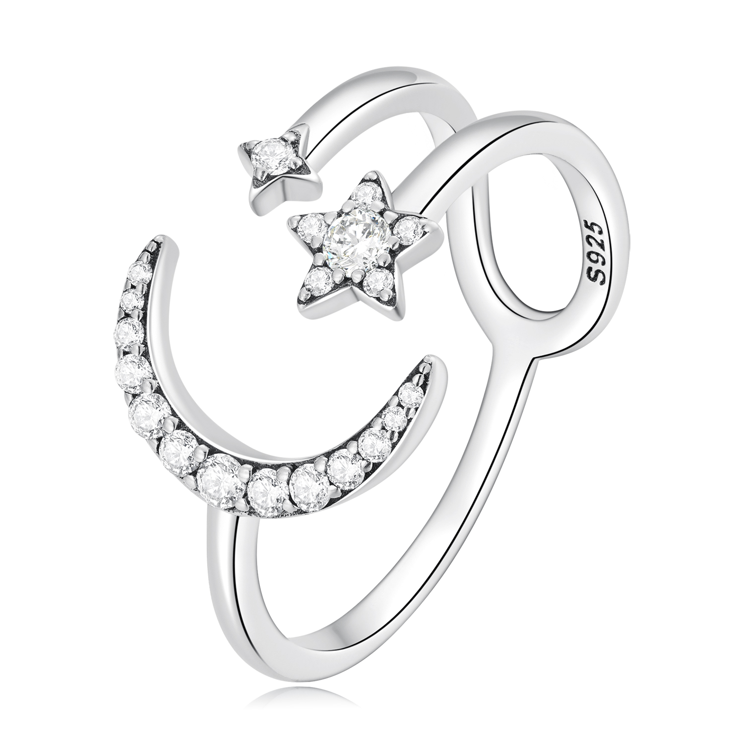 pandora style moon and stars open ring bsr305